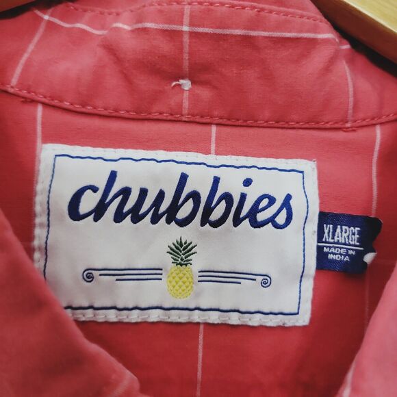 Chubbies Long Sleeve Button Up Shirt Mens XL Pink Plaid Check Cotton Pocket - Picture 8 of 8